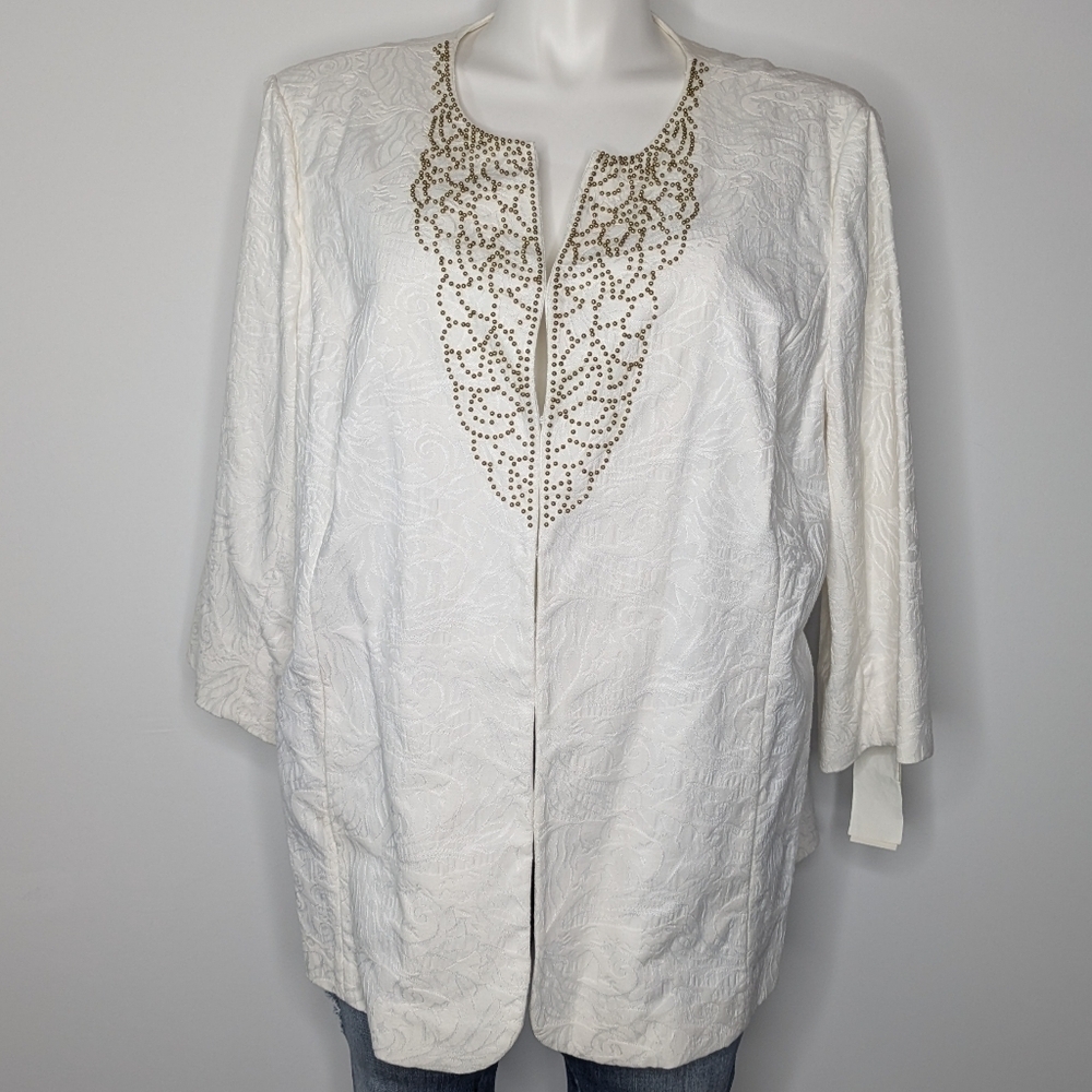 NWT Jones New York White Gold Beaded Evening Jacket 3X